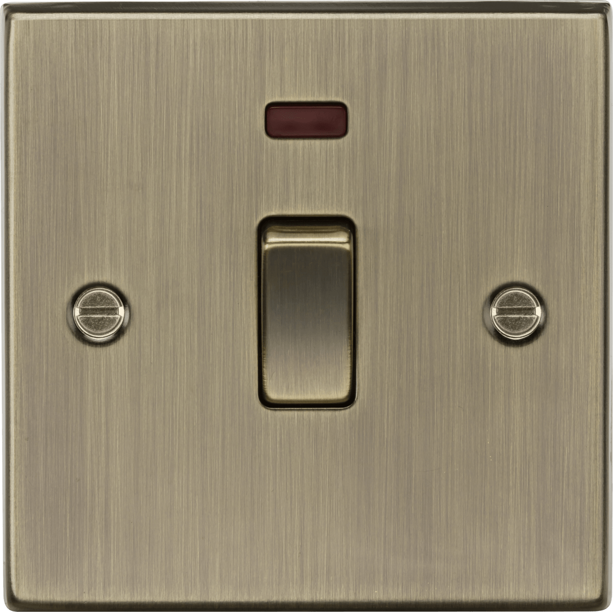 Knightsbridge - Squared Edge 20A 1G DP Switch with Neon - Luminosity Designs Ltd