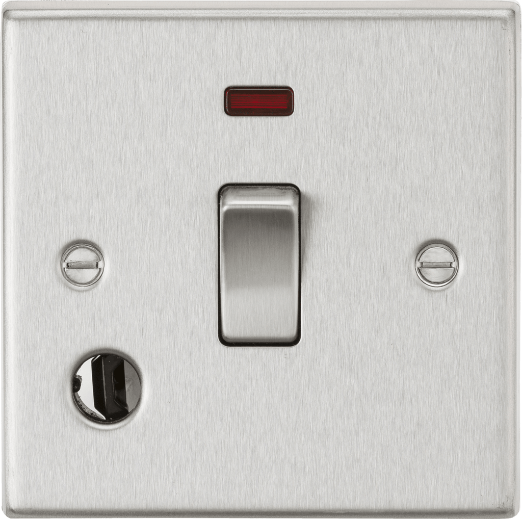 Knightsbridge - Squared Edge 20A 1G DP Switch with Neon & Flex Outlet - Luminosity Designs Ltd