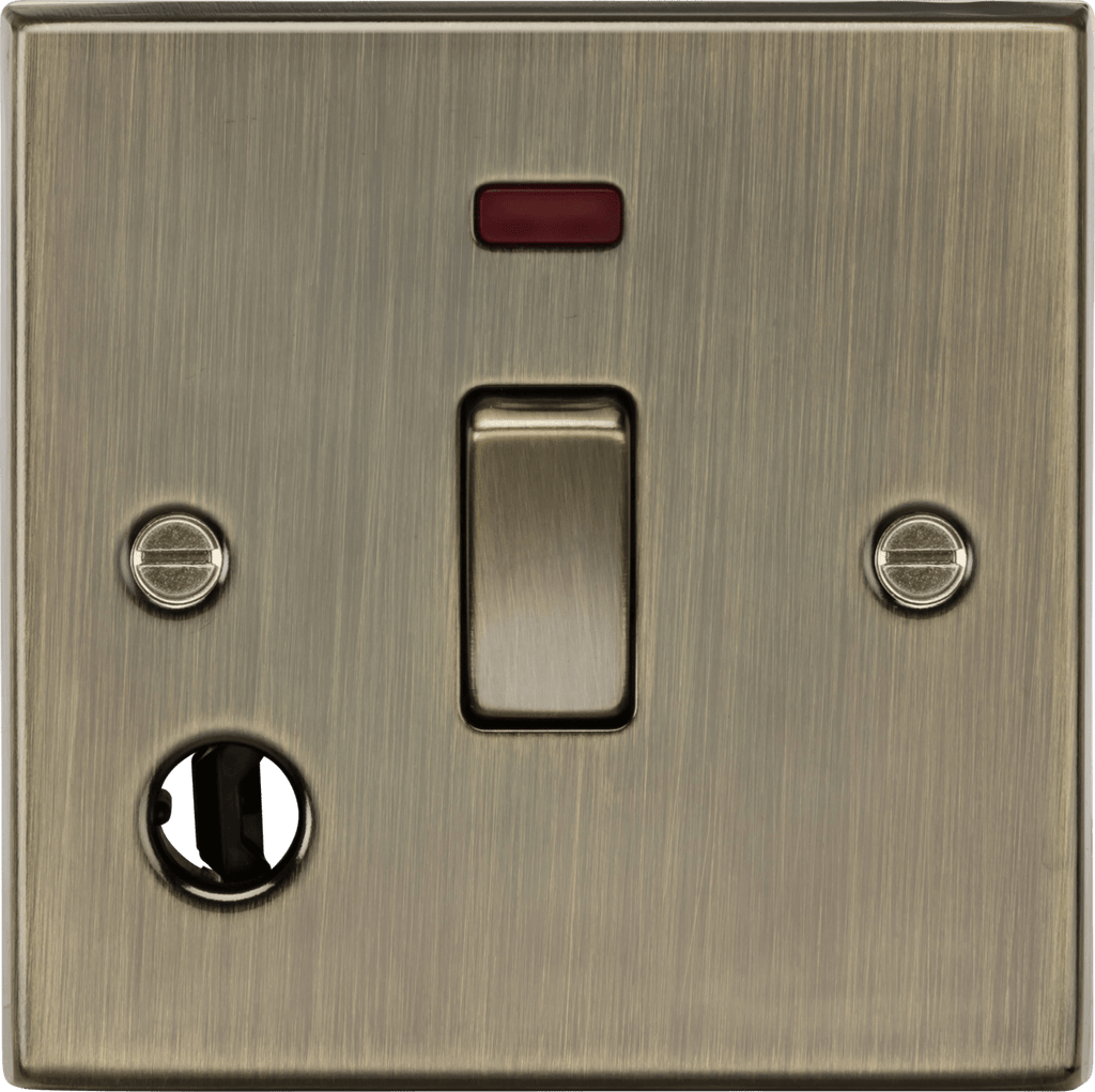 Knightsbridge - Squared Edge 20A 1G DP Switch with Neon & Flex Outlet - Luminosity Designs Ltd