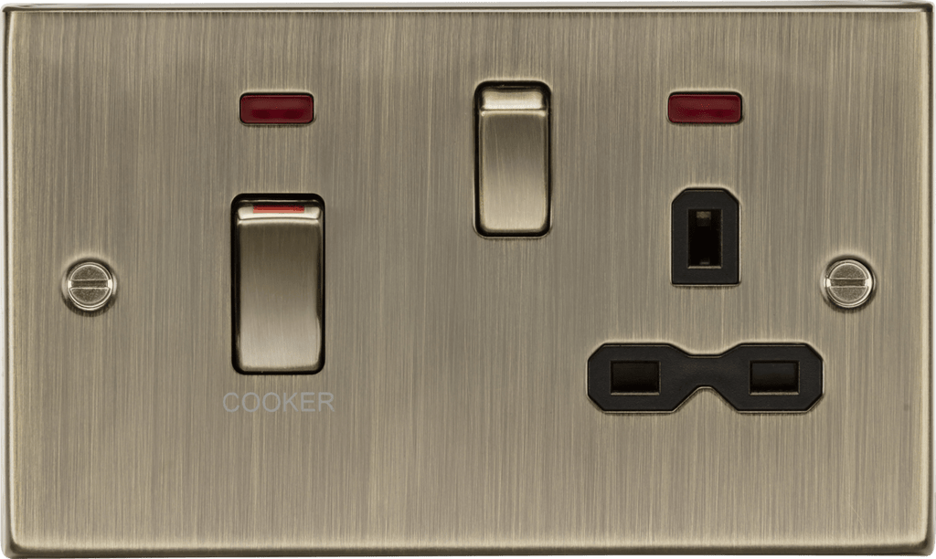 Knightsbridge - Squared Edge 45A Cooker Switch and Socket with Neon - Luminosity Designs Ltd