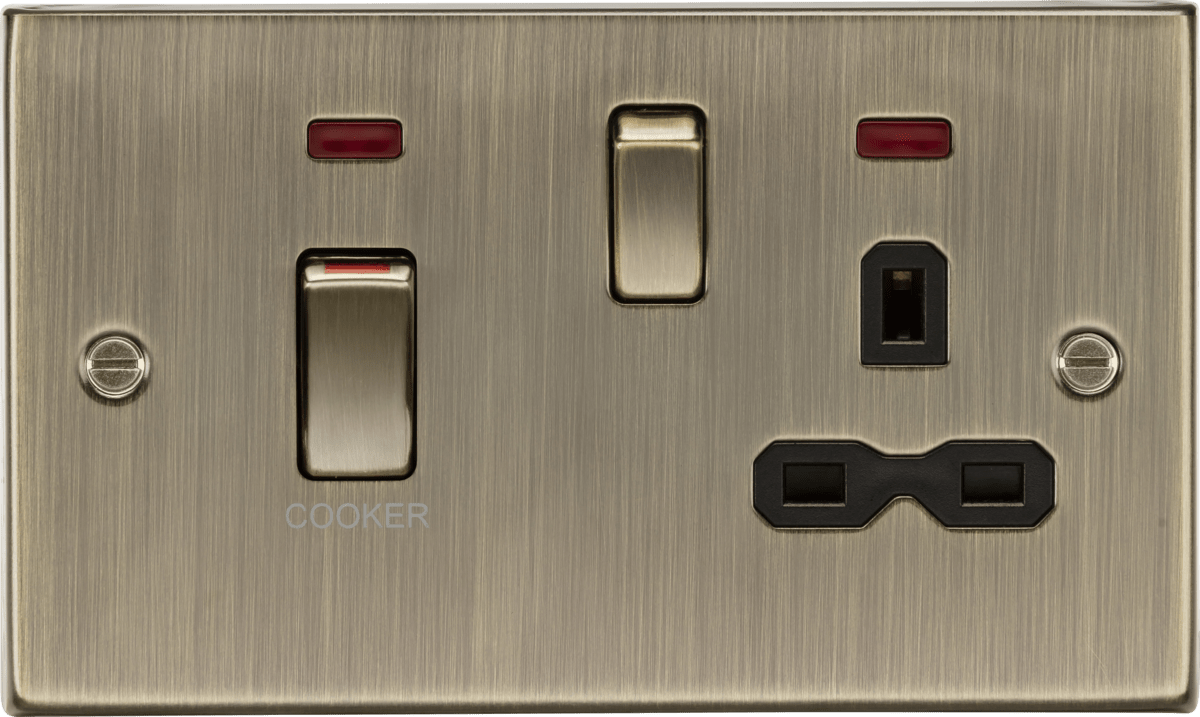 Knightsbridge - Squared Edge 45A Cooker Switch and Socket with Neon - Luminosity Designs Ltd