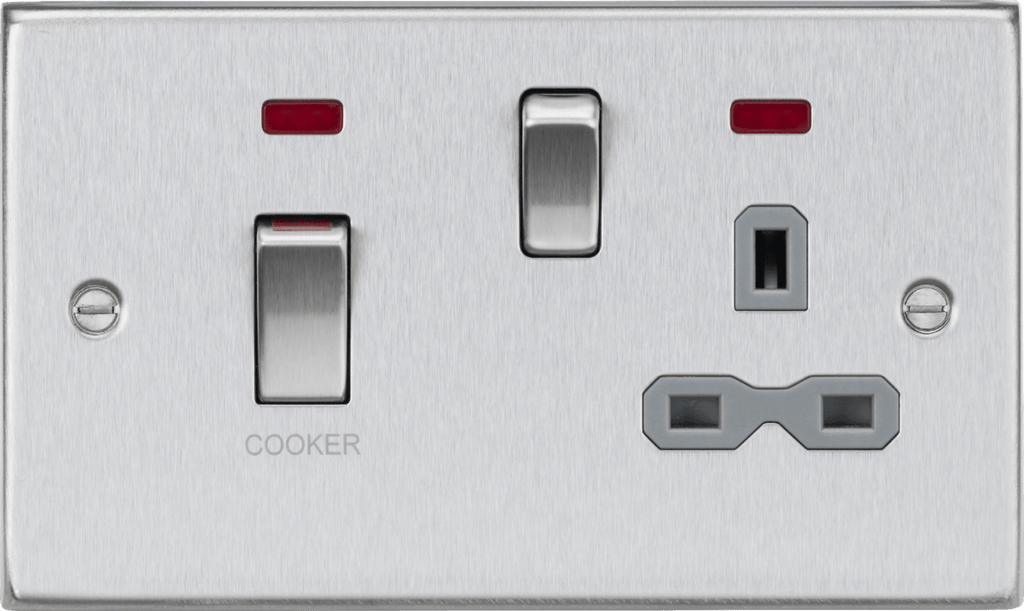 Knightsbridge - Squared Edge 45A Cooker Switch and Socket with Neon - Luminosity Designs Ltd