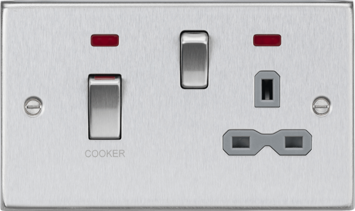 Knightsbridge - Squared Edge 45A Cooker Switch and Socket with Neon - Luminosity Designs Ltd