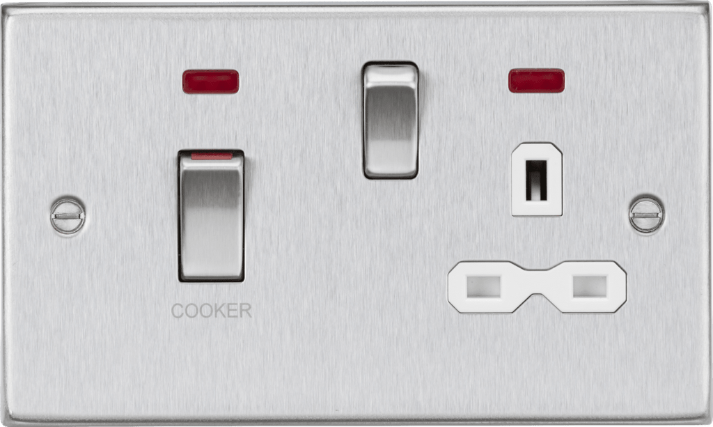 Knightsbridge - Squared Edge 45A Cooker Switch and Socket with Neon - Luminosity Designs Ltd
