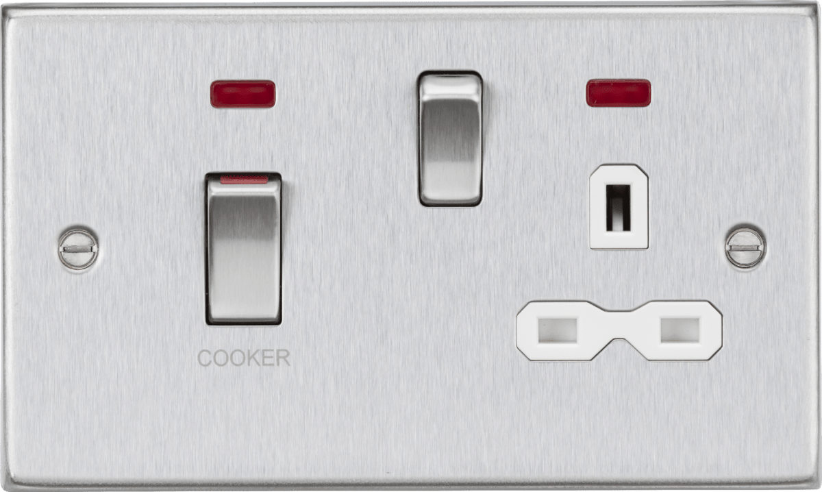 Knightsbridge - Squared Edge 45A Cooker Switch and Socket with Neon - Luminosity Designs Ltd