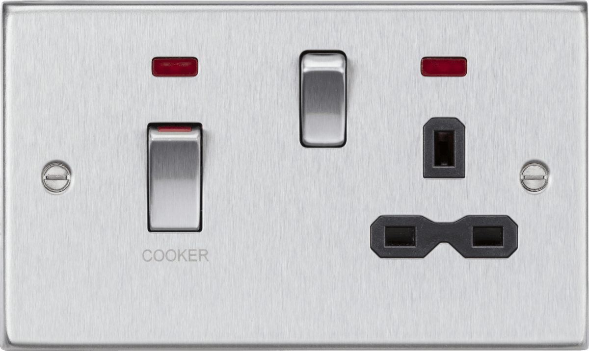 Knightsbridge - Squared Edge 45A Cooker Switch and Socket with Neon - Luminosity Designs Ltd