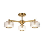 Endon - Stamford Art Deco Style 3 Light Semi Flush Fitting With Ribbed Glass Shades, 3X G9 - Luminosity Designs Ltd