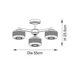 Endon - Stamford Art Deco Style 3 Light Semi Flush Fitting With Ribbed Glass Shades, 3X G9 - Luminosity Designs Ltd