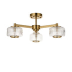 Endon - Stamford Art Deco Style 3 Light Semi Flush Fitting With Ribbed Glass Shades, 3X G9 - Luminosity Designs Ltd
