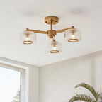 Endon - Stamford Art Deco Style 3 Light Semi Flush Fitting With Ribbed Glass Shades, 3X G9 - Luminosity Designs Ltd