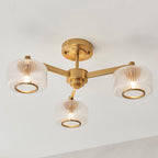 Endon - Stamford Art Deco Style 3 Light Semi Flush Fitting With Ribbed Glass Shades, 3X G9 - Luminosity Designs Ltd