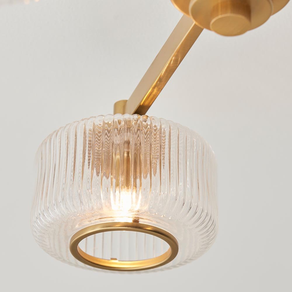 Endon - Stamford Art Deco Style 3 Light Semi Flush Fitting With Ribbed Glass Shades, 3X G9 - Luminosity Designs Ltd