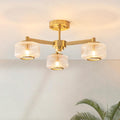 Endon - Stamford Art Deco Style 3 Light Semi Flush Fitting With Ribbed Glass Shades, 3X G9 - Luminosity Designs Ltd