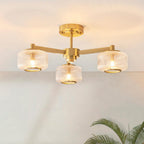 Endon - Stamford Art Deco Style 3 Light Semi Flush Fitting With Ribbed Glass Shades, 3X G9 - Luminosity Designs Ltd