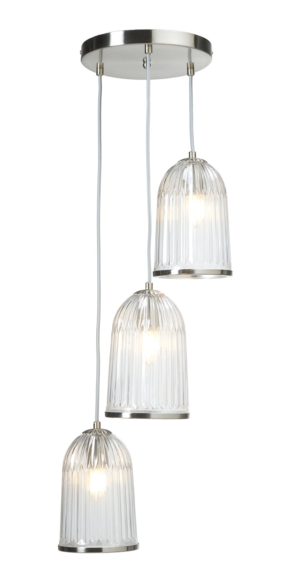Oaks Lighting - Stanley 3 Light Glass Spiral Multi Pendant With Satin Nickel Trim. 3x E27 - Luminosity Designs Ltd