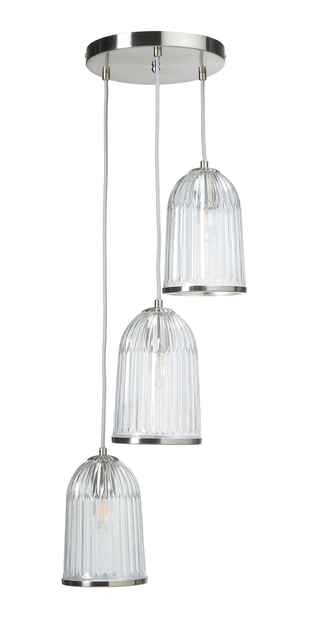 Oaks Lighting - Stanley 3 Light Glass Spiral Multi Pendant With Satin Nickel Trim. 3x E27 - Luminosity Designs Ltd