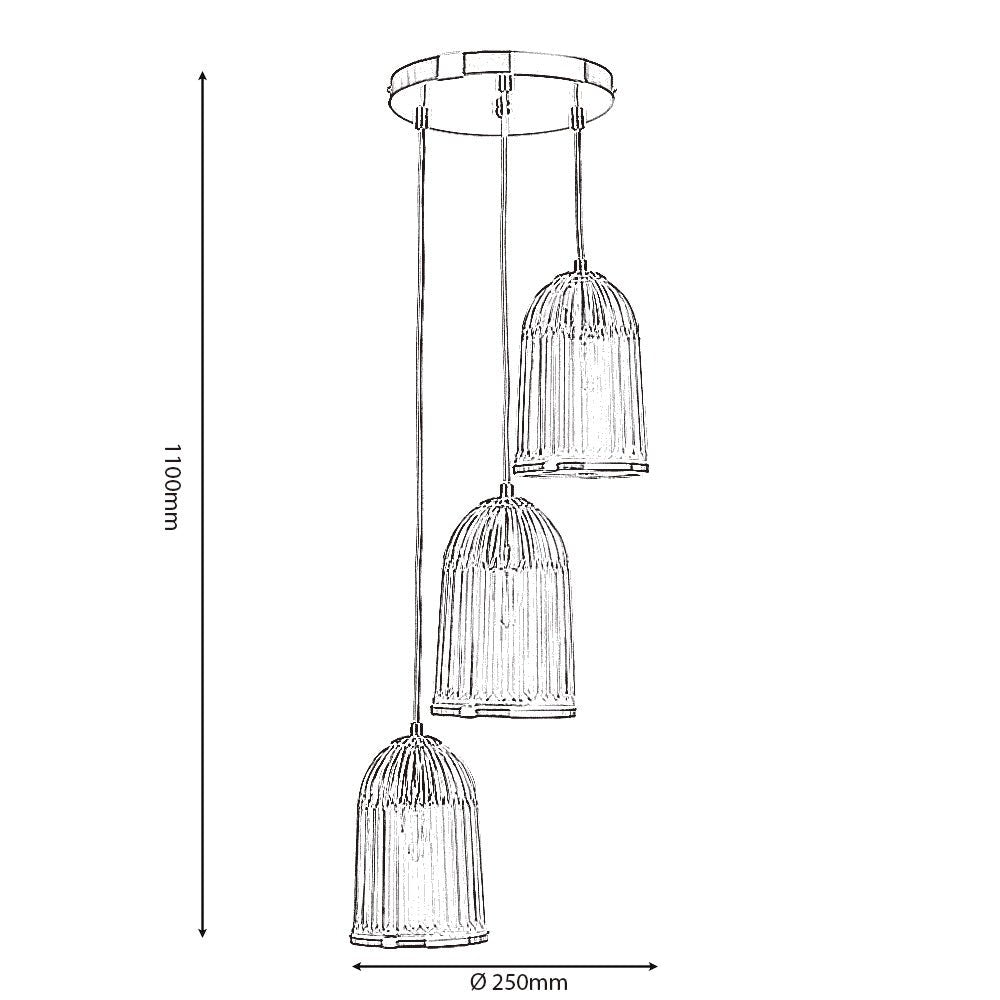 Oaks Lighting - Stanley 3 Light Glass Spiral Multi Pendant With Satin Nickel Trim. 3x E27 - Luminosity Designs Ltd