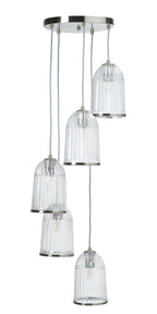 Oaks Lighting - Stanley 5 Light Glass Spiral Multi Pendant With Satin Nickel Trim. 5x E27 - Luminosity Designs Ltd