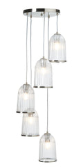 Oaks Lighting - Stanley 5 Light Glass Spiral Multi Pendant With Satin Nickel Trim. 5x E27 - Luminosity Designs Ltd