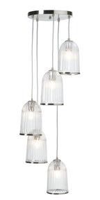 Oaks Lighting - Stanley 5 Light Glass Spiral Multi Pendant With Satin Nickel Trim. 5x E27 - Luminosity Designs Ltd