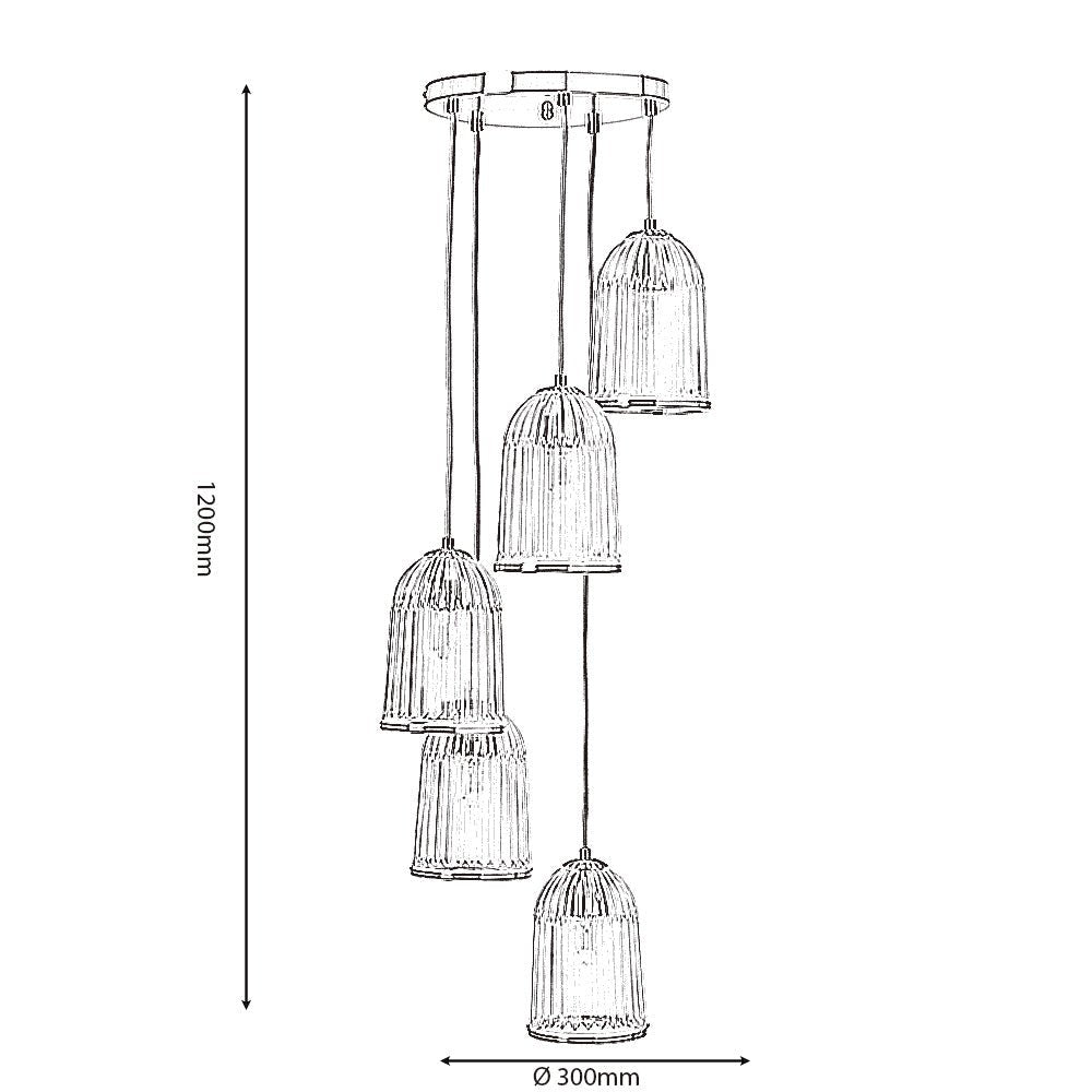 Oaks Lighting - Stanley 5 Light Glass Spiral Multi Pendant With Satin Nickel Trim. 5x E27 - Luminosity Designs Ltd