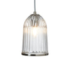 Oaks Lighting - Stanley Single Glass Pendant With Satin Nickel Trim and Linen Shade. 1x E27 - Luminosity Designs Ltd