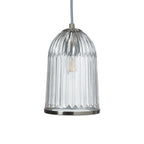 Oaks Lighting - Stanley Single Glass Pendant With Satin Nickel Trim and Linen Shade. 1x E27 - Luminosity Designs Ltd