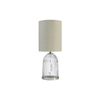 Oaks Lighting - Stanley Small Glass Table Lamp With Satin Nickel Trim and Linen Shade. 1x E27 - Luminosity Designs Ltd