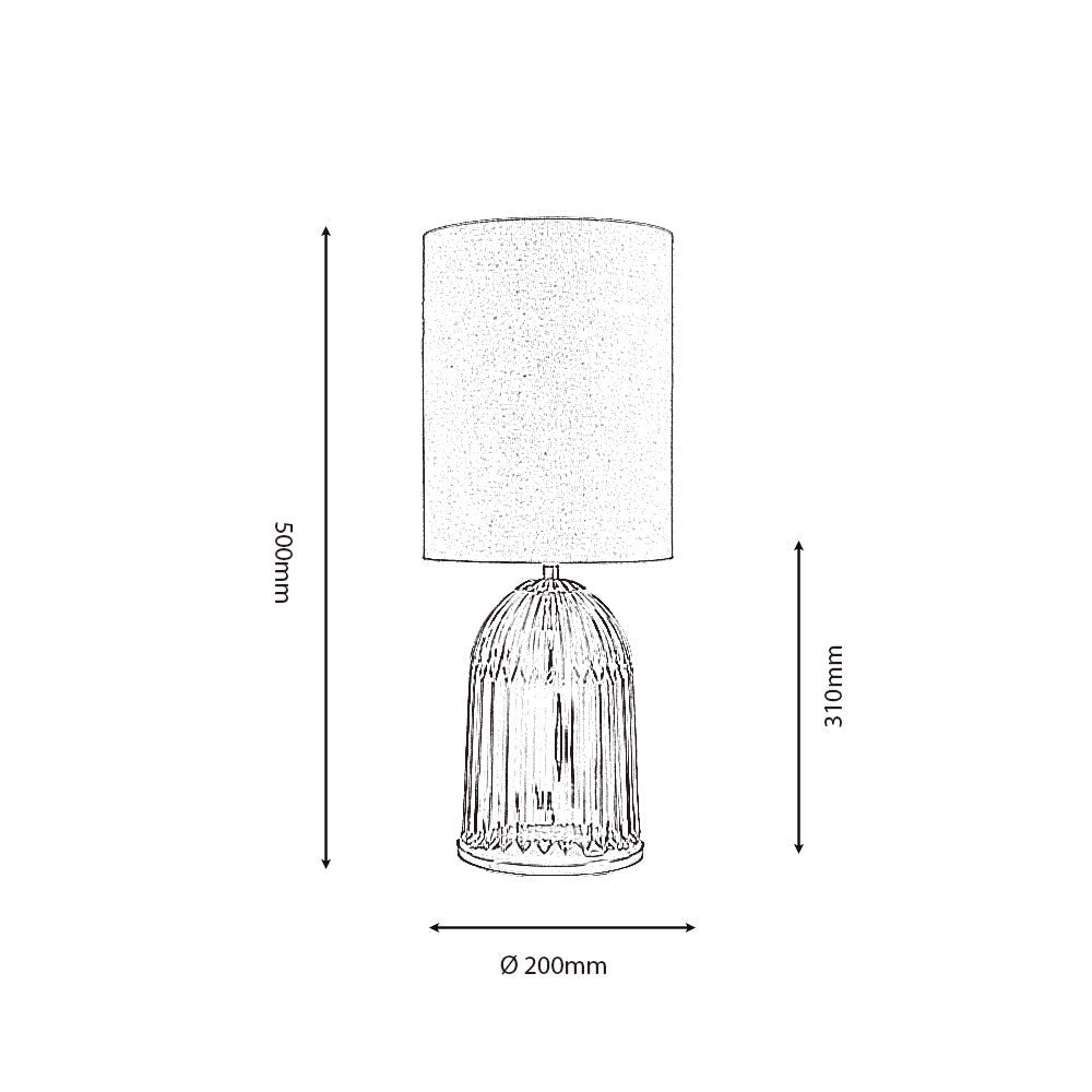 Oaks Lighting - Stanley Small Glass Table Lamp With Satin Nickel Trim and Linen Shade. 1x E27 - Luminosity Designs Ltd