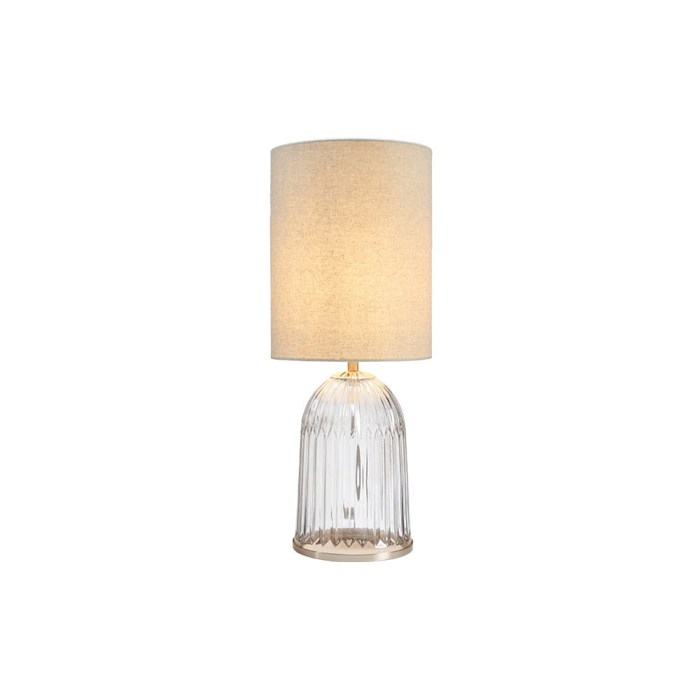 Oaks Lighting - Stanley Small Glass Table Lamp With Satin Nickel Trim and Linen Shade. 1x E27 - Luminosity Designs Ltd