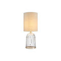 Oaks Lighting - Stanley Small Glass Table Lamp With Satin Nickel Trim and Linen Shade. 1x E27 - Luminosity Designs Ltd