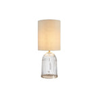Oaks Lighting - Stanley Small Glass Table Lamp With Satin Nickel Trim and Linen Shade. 1x E27 - Luminosity Designs Ltd