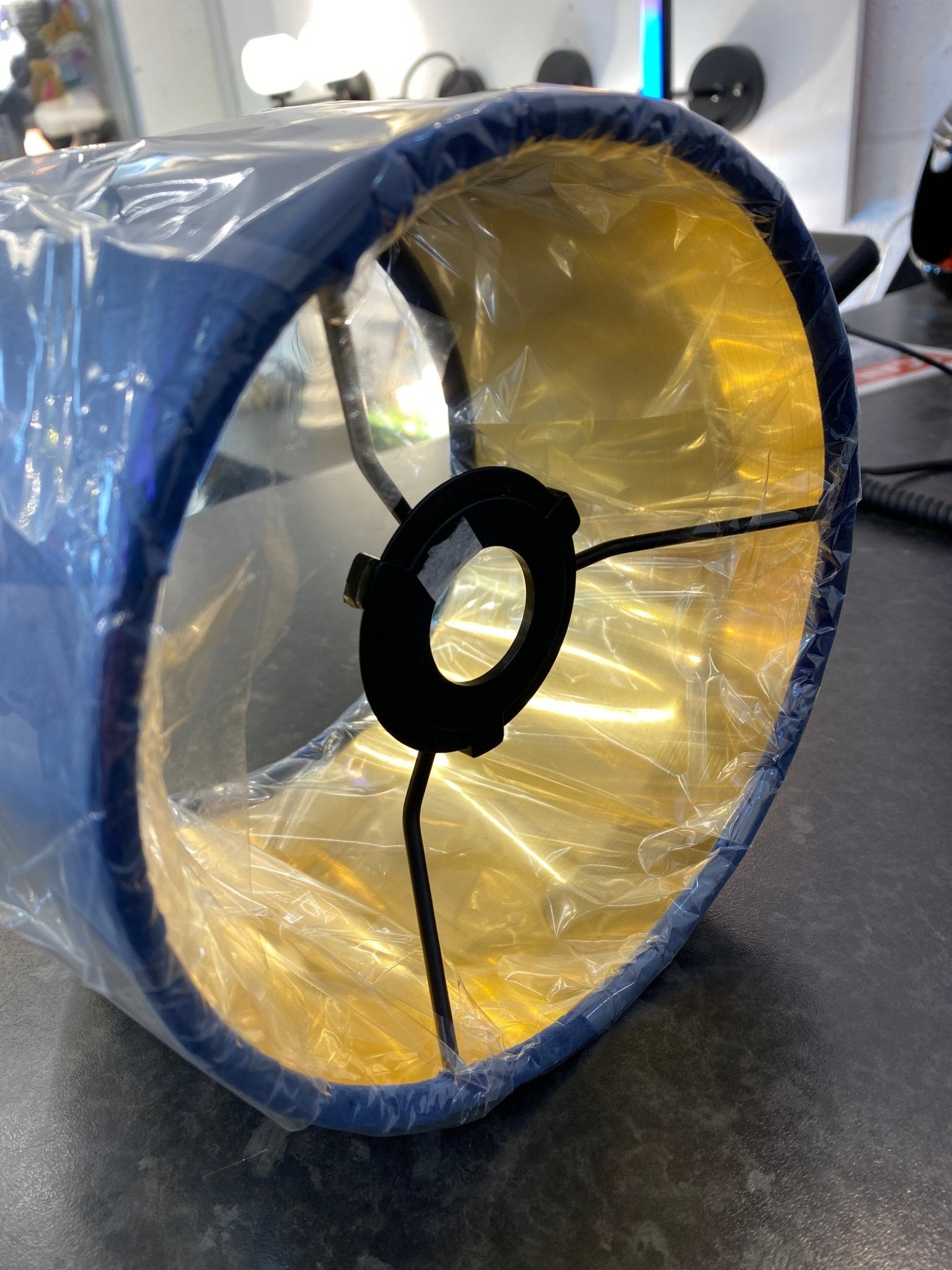 Oaks Lighting - STOCK CLEARANCE - Blue Velvet Drum Shade with gold inner 18cm - Luminosity Designs Ltd
