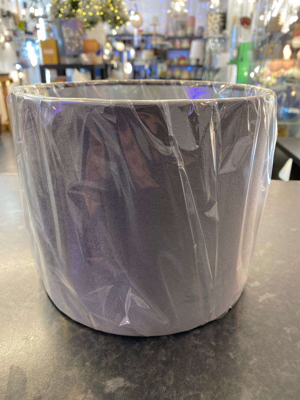 Oaks Lighting - STOCK CLEARANCE - Grey Velvet Drum Shade with Silver inner 20cm - Luminosity Designs Ltd