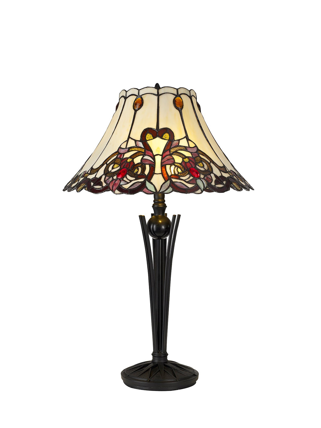 Luminosity Designs - Swan Large Statement Art Nouveau Style Tiffany Table Lamp, 2 x E27, Red / Orange / Crystal / Black - Luminosity Designs Ltd