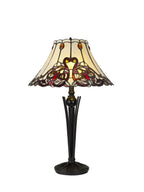 Luminosity Designs - Swan Large Statement Art Nouveau Style Tiffany Table Lamp, 2 x E27, Red / Orange / Crystal / Black - Luminosity Designs Ltd