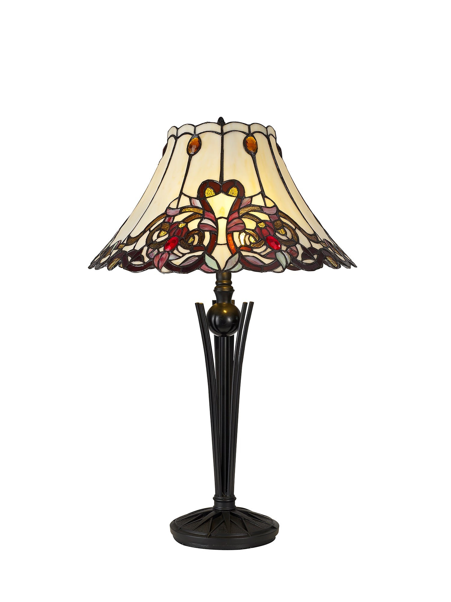 Luminosity Designs - Swan Large Statement Art Nouveau Style Tiffany Table Lamp, 2 x E27, Red / Orange / Crystal / Black - Luminosity Designs Ltd