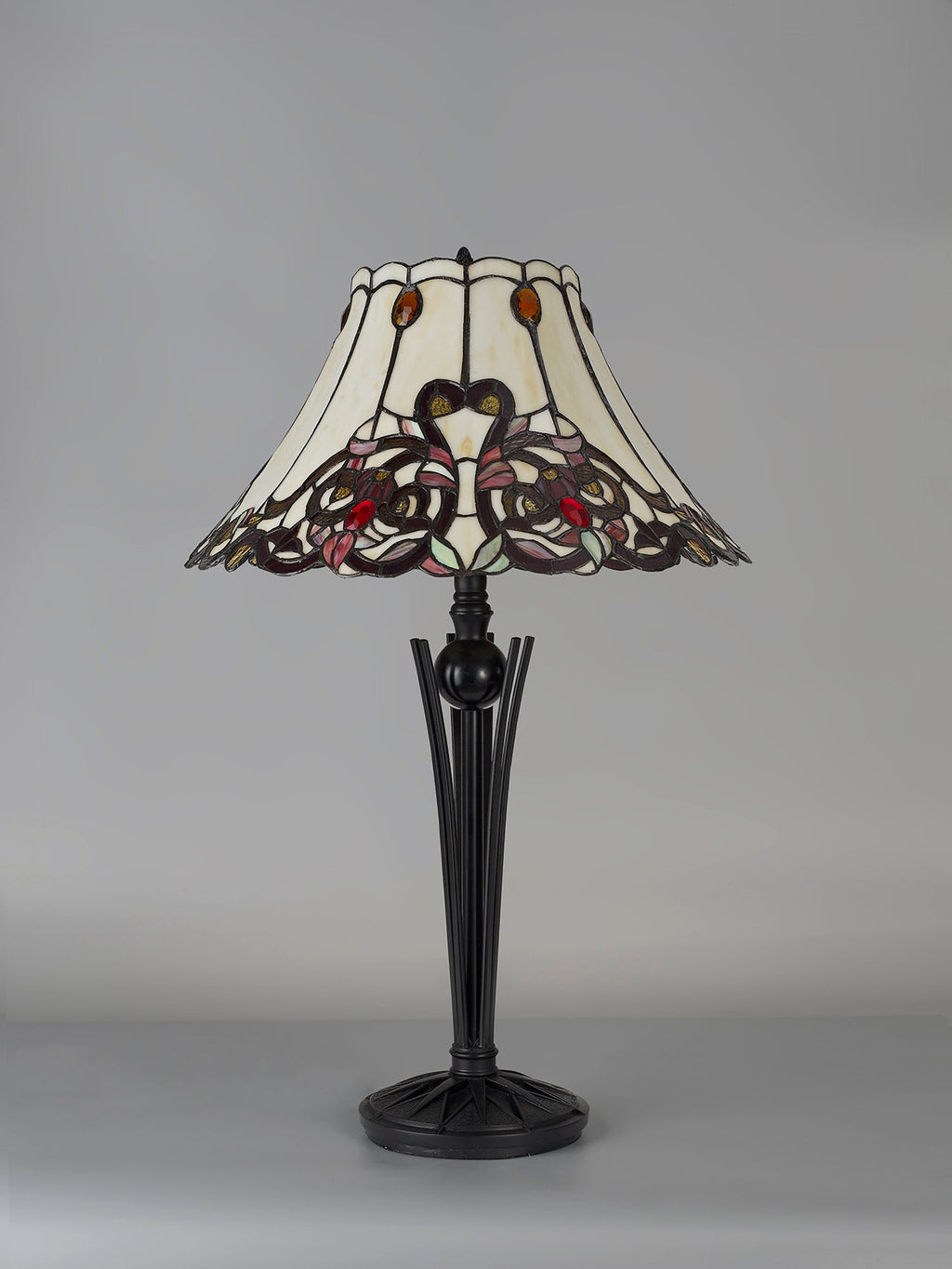 Luminosity Designs - Swan Large Statement Art Nouveau Style Tiffany Table Lamp, 2 x E27, Red / Orange / Crystal / Black - Luminosity Designs Ltd