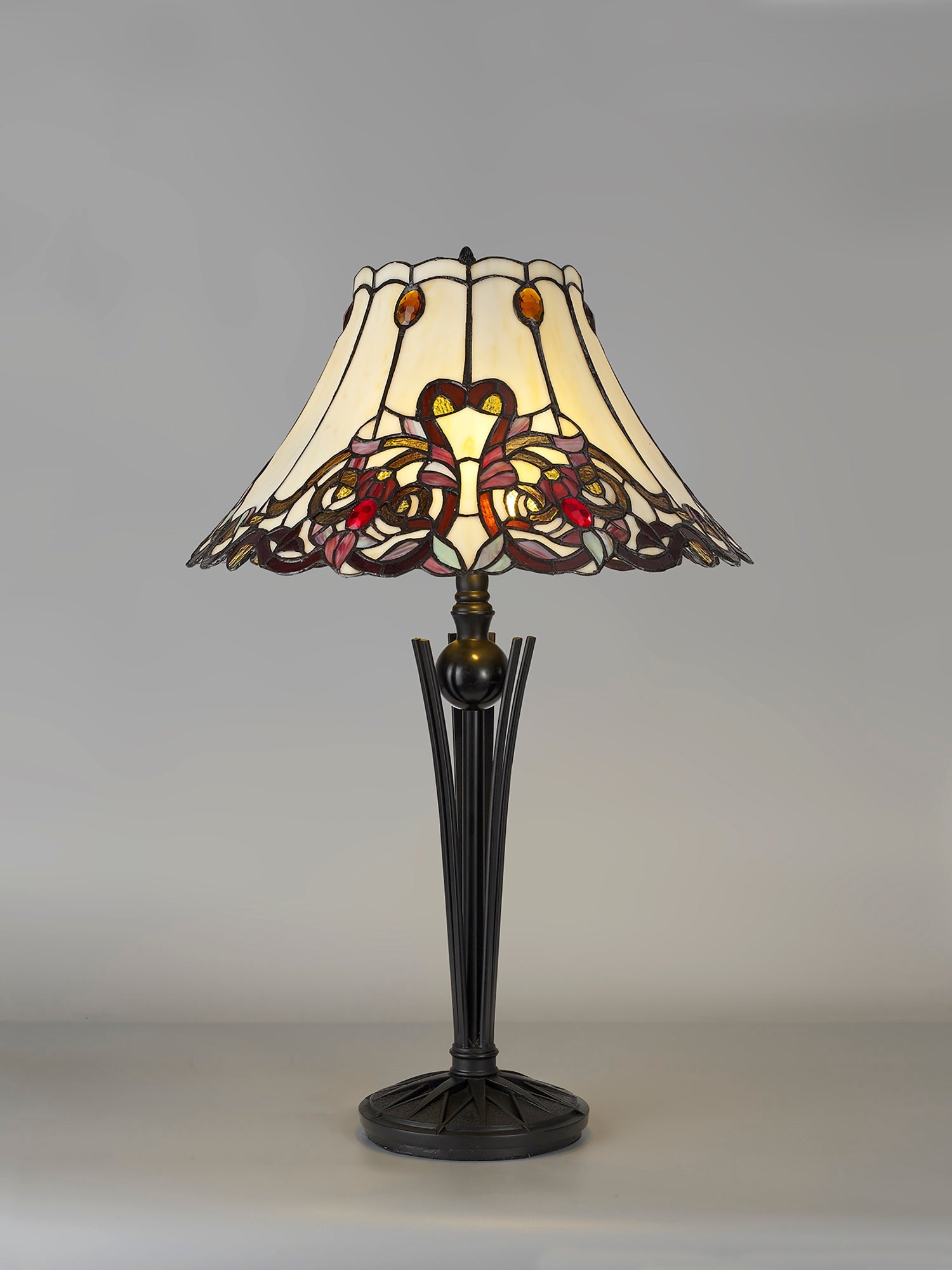 Luminosity Designs - Swan Large Statement Art Nouveau Style Tiffany Table Lamp, 2 x E27, Red / Orange / Crystal / Black - Luminosity Designs Ltd