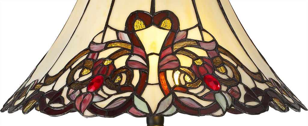 Luminosity Designs - Swan Large Statement Art Nouveau Style Tiffany Table Lamp, 2 x E27, Red / Orange / Crystal / Black - Luminosity Designs Ltd