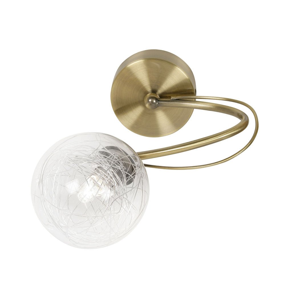 Oaks Lighting - Tabia Swirled Single Wall Light with Crackle Glass Globe Shade, 1x G9 (Oaks 1515/1) - Luminosity Designs Ltd