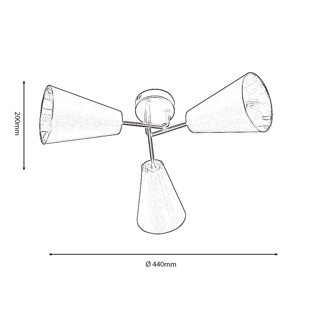 Oaks Lighting - Taza 3 Light Black and Gold Semi - Flush Cone Light - Luminosity Designs Ltd