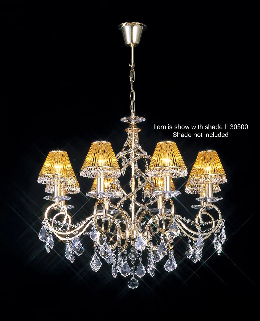 Diyas - Torino Pendant 8 Light E14 Spiral Crystal Chandelier with Decorated Arms - Luminosity Designs Ltd