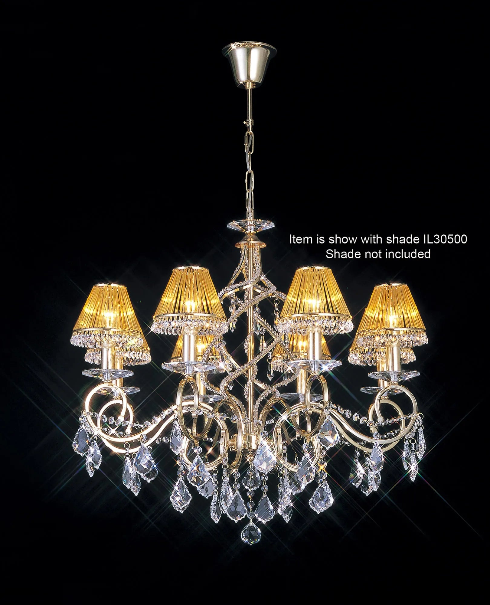Diyas - Torino Pendant 8 Light E14 Spiral Crystal Chandelier with Decorated Arms - Luminosity Designs Ltd