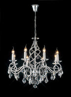 Diyas - Torino Pendant 8 Light E14 Spiral Crystal Chandelier with Decorated Arms - Luminosity Designs Ltd