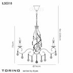 Diyas - Torino Pendant 8 Light E14 Spiral Crystal Chandelier with Decorated Arms - Luminosity Designs Ltd
