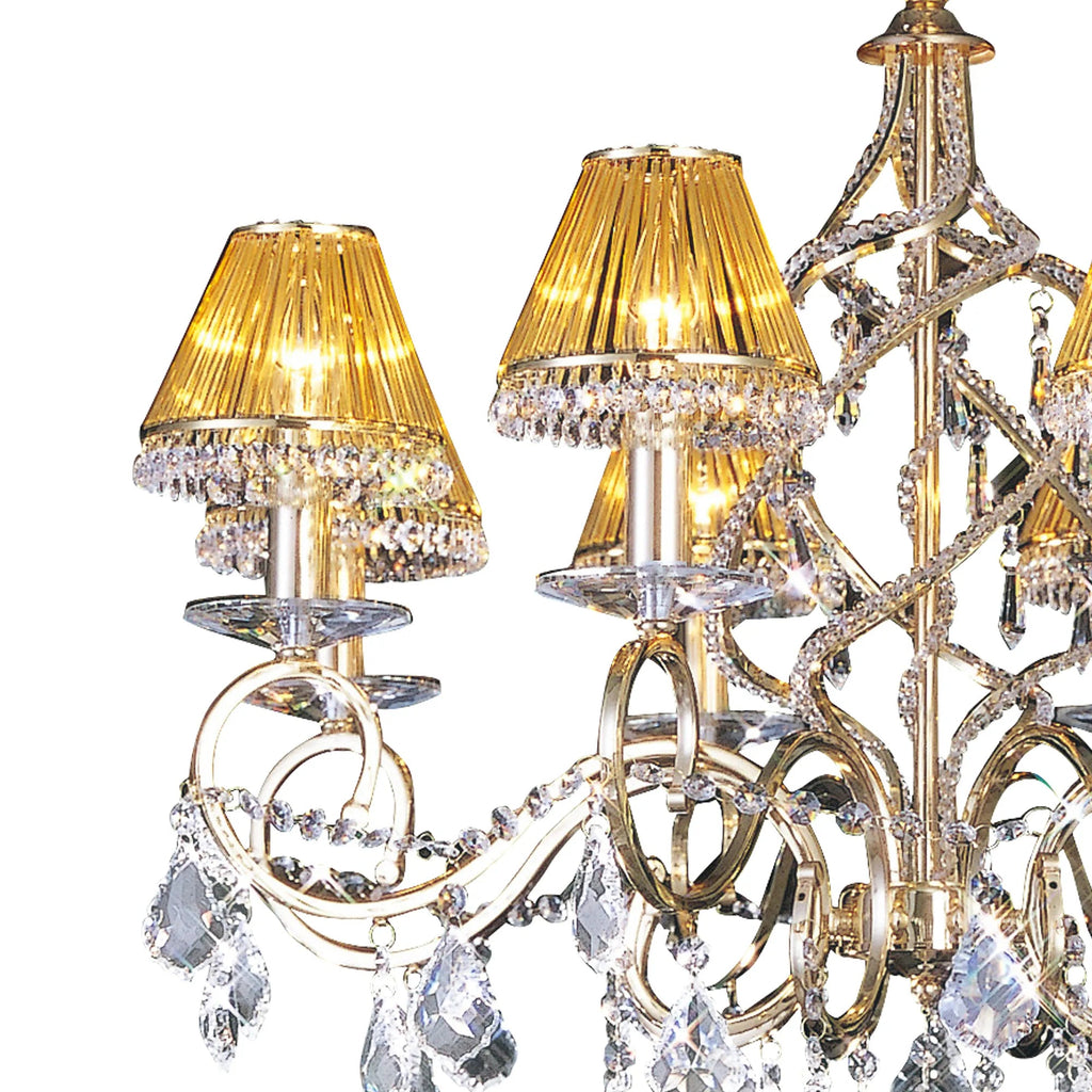Diyas - Torino Pendant 8 Light E14 Spiral Crystal Chandelier with Decorated Arms - Luminosity Designs Ltd