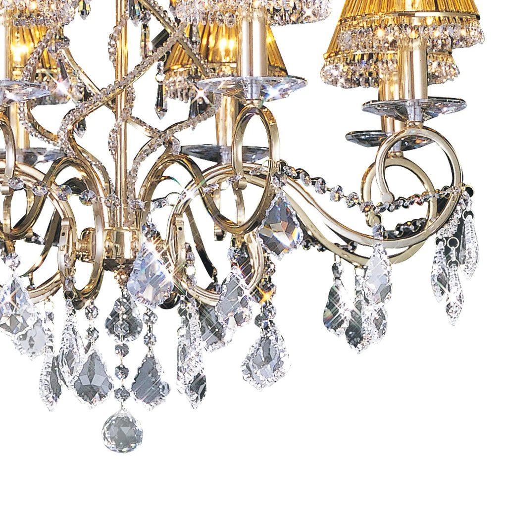 Diyas - Torino Pendant 8 Light E14 Spiral Crystal Chandelier with Decorated Arms - Luminosity Designs Ltd