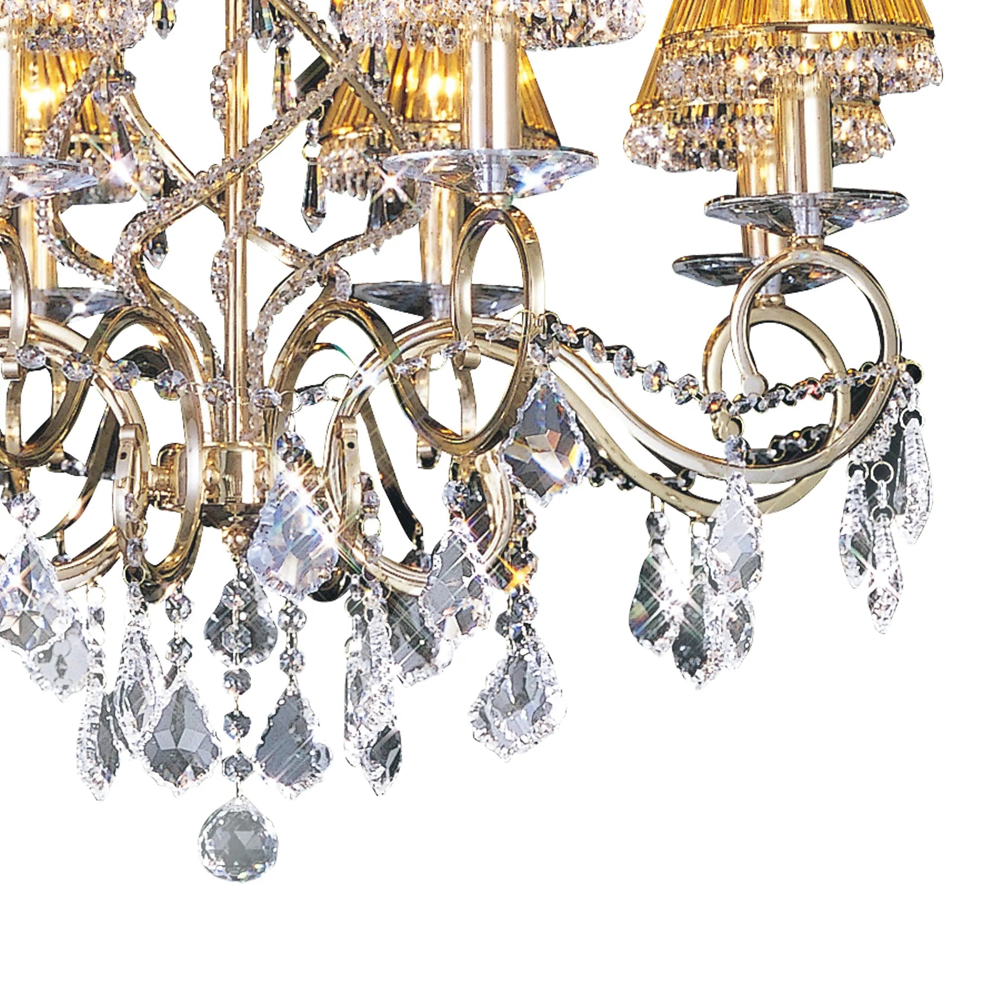 Diyas - Torino Pendant 8 Light E14 Spiral Crystal Chandelier with Decorated Arms - Luminosity Designs Ltd