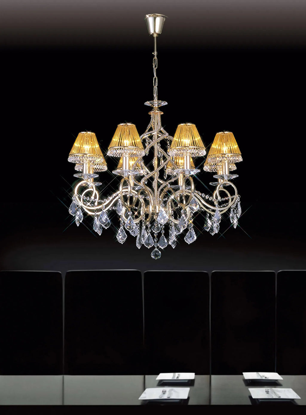 Diyas - Torino Pendant 8 Light E14 Spiral Crystal Chandelier with Decorated Arms - Luminosity Designs Ltd